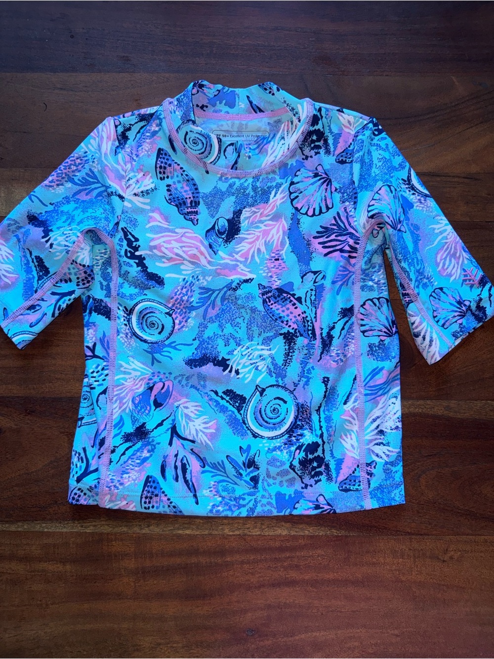 Coolibar Kids Blue‎ Pink Seashell Rash Guard